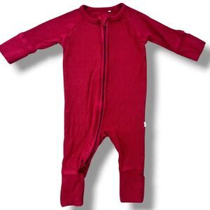 Brave Little Ones Red Ribbed Zip Convertible Bamboo Romper Size Newborn